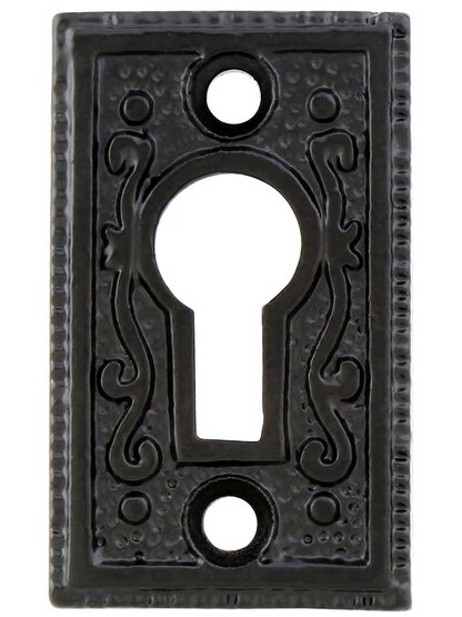Cast-Iron Rectangular Ornate Keyhole Cover in Matte Black.